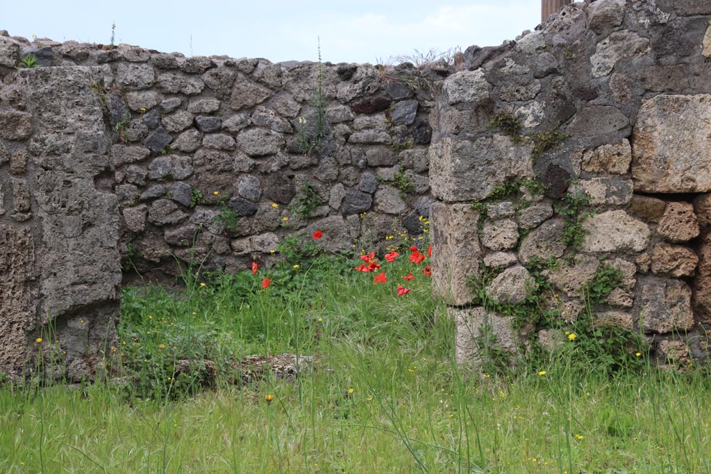 VII.16.12 Pompeii. May 2024. Doorway to room 25, closed tablinum on west side of atrium. Photo courtesy of Klaus Heese.