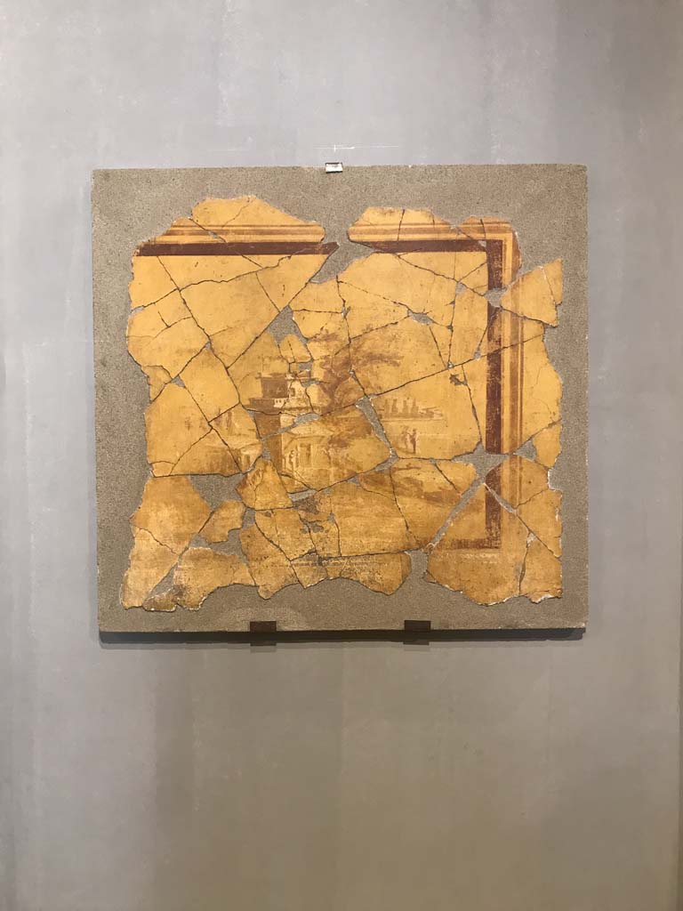 VII.16.22 Pompeii. April 2019. Painting on display in Antiquarium.
Sacred painting from the west end of the south wall of the atrium in the zoccolo,
Parco Archeologico di Pompei, inventory number 206008.
Photo courtesy of Rick Bauer.