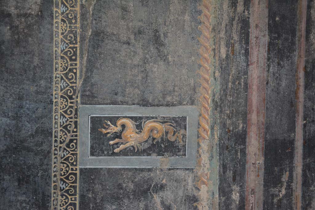 VII.16.22 Pompeii. October 2018. Room 58, painted panel of sea-monster from east side of central painting on south wall.
Foto Annette Haug, ERC Grant 681269 D�COR.

