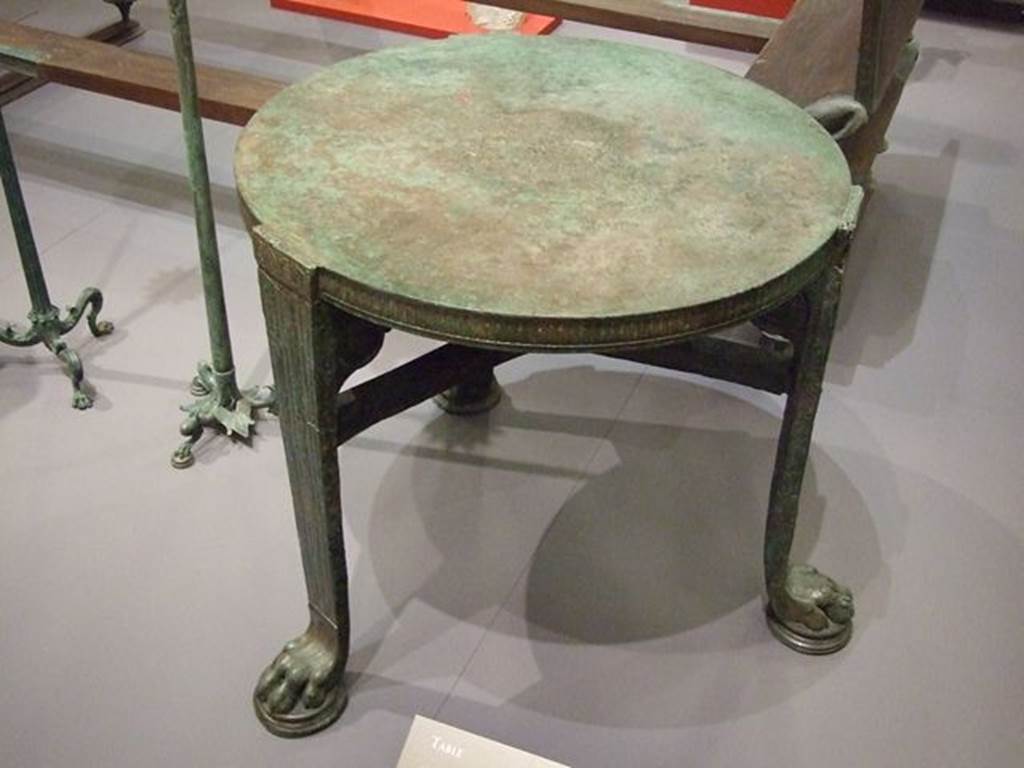 VI.16.22 Pompeii. Bronze table. SAP 13108. Photographed at “A Day in Pompeii” exhibition at Melbourne Museum. September 2009.