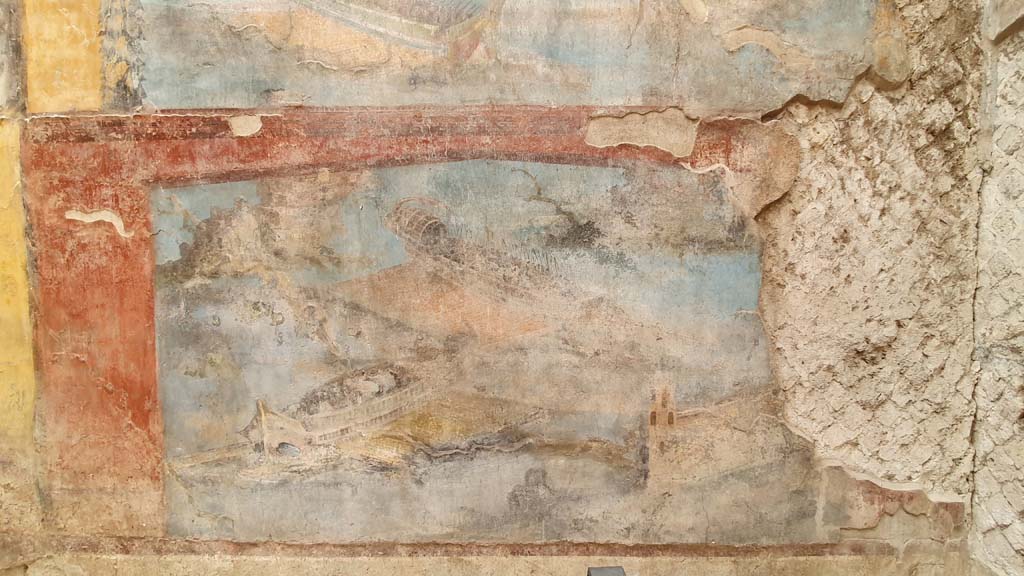 VII.16.a Pompeii. August 2021. Room 9, lower south wall, naval scene.
Foto Annette Haug, ERC Grant 681269 DÉCOR.