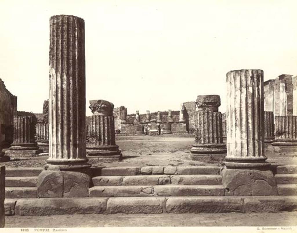 VIII.1.1 Pompeii. C.1880-1890. G. Sommer no. 1225. Photo courtesy of Rick Bauer.
Looking west from the Forum, across entrance steps into Basilica. This shows the Basilica before reconstruction.