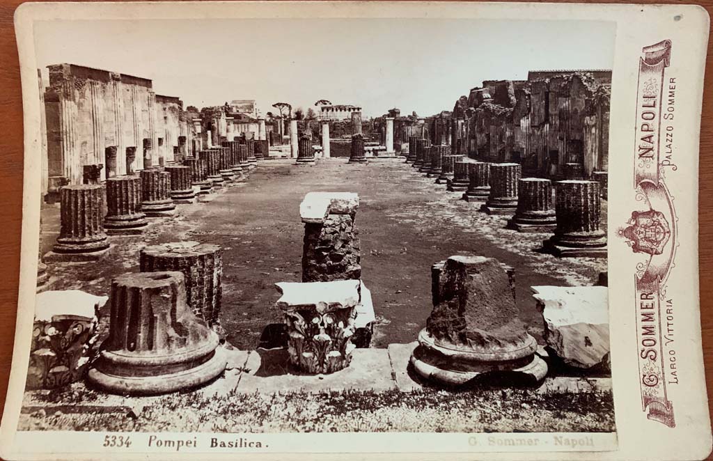VIII.1.1 Pompeii. Looking east from west end across main central room of Basilica, towards Forum.
Giorgio Sommer Cabinet Card number 5334. Photo courtesy of Rick Bauer.