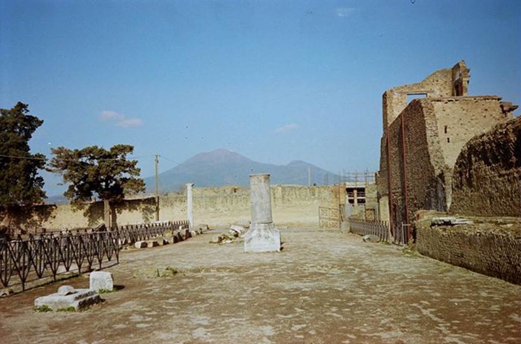VIII.1.3 Pompeii. January 2010. Looking north to entrance and Vesuvius, from south-east corner. Photo courtesy of Rick Bauer.