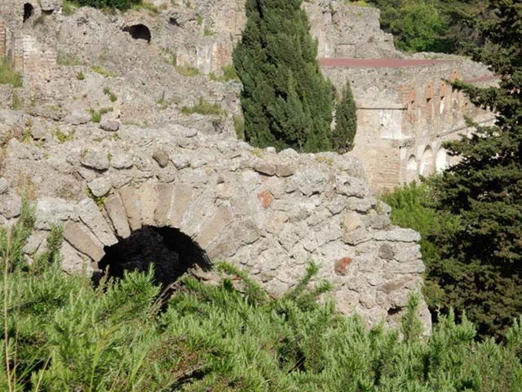 VIII.1.3 Pompeii. May 2015. Detail from rear of Temple of Venus on south-west slope.
Photo courtesy of Buzz Ferebee.