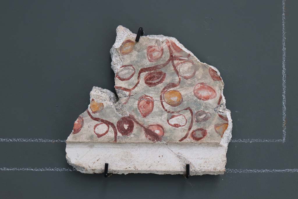 VIII.1.4 Pompeii. February 2021.
Detail of fragment of painted stucco decoration imitating marble slabs from the entrance corridor/fauces, from V.2, Casa di Orione.
Photo courtesy of Fabien Bièvre-Perrin (CC BY-NC-SA).