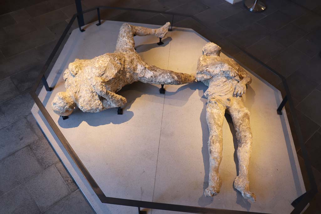 VIII.1.4 Pompeii. February 2021. Plaster-cast of a young slave and an adult man, from Villa 50 in Civita Giuliana, Pompeii.
Photo courtesy of Fabien Bièvre-Perrin (CC BY-NC-SA).