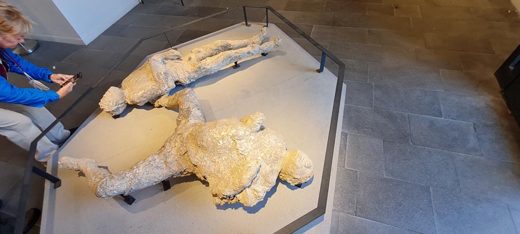 VIII.1.4 Pompeii. April 2022
Plaster-cast of a young slave and an adult man, from Villa 52 in Civita Giuliana, Pompeii. Photo courtesy of Giuseppe Ciaramella.