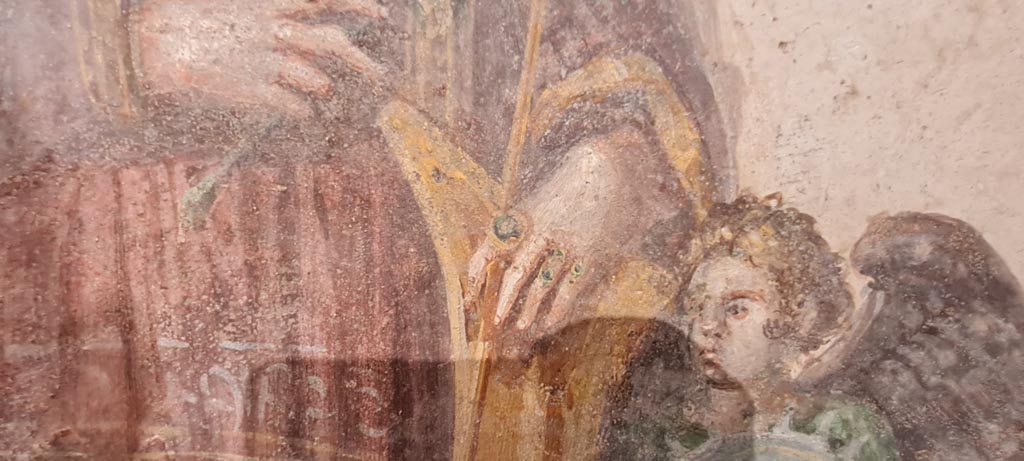 VIII.1.4 Pompeii. April 2022.
Detail from fresco of Venus Pompeiana, from IX.7.1 on Via dell’Abbondanza. Photo courtesy of Giuseppe Ciaramella.