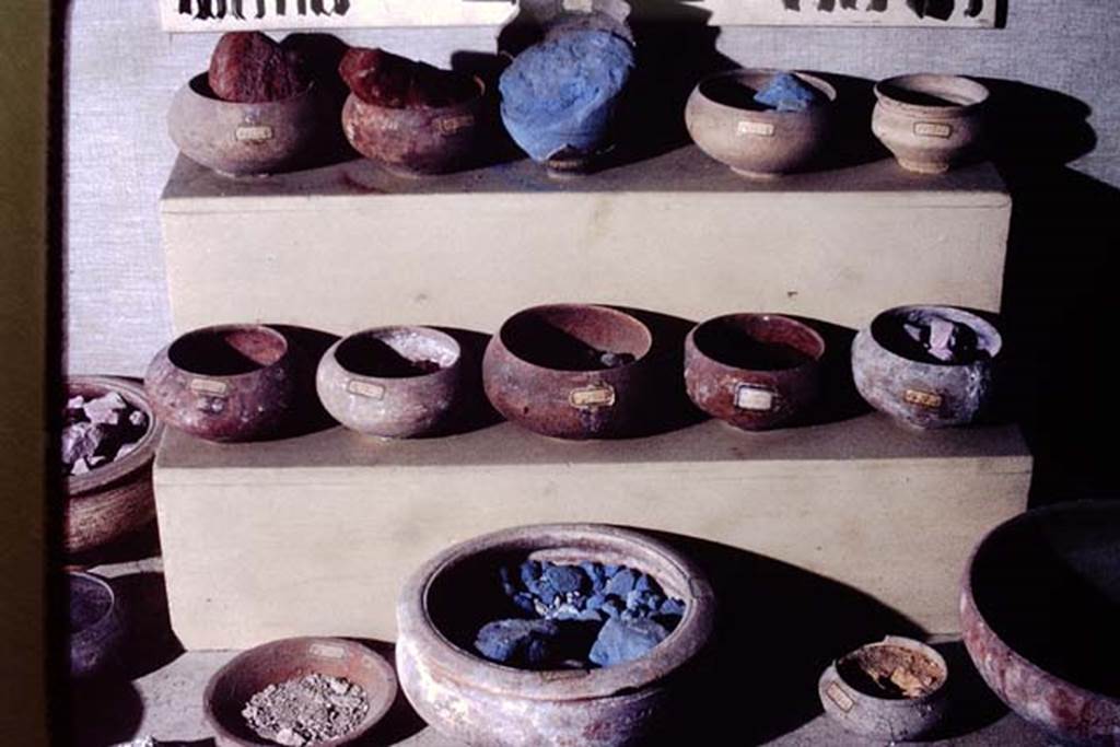 Pompeii. 1972. Paint colours. Photo by Stanley A. Jashemski.
Source: The Wilhelmina and Stanley A. Jashemski archive in the University of Maryland Library, Special Collections (See collection page) and made available under the Creative Commons Attribution-Non-Commercial License v.4. See Licence and use details.
J72f0519