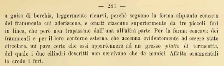 See Notizie degli Scavi di Antichità, 1884, (p.281).