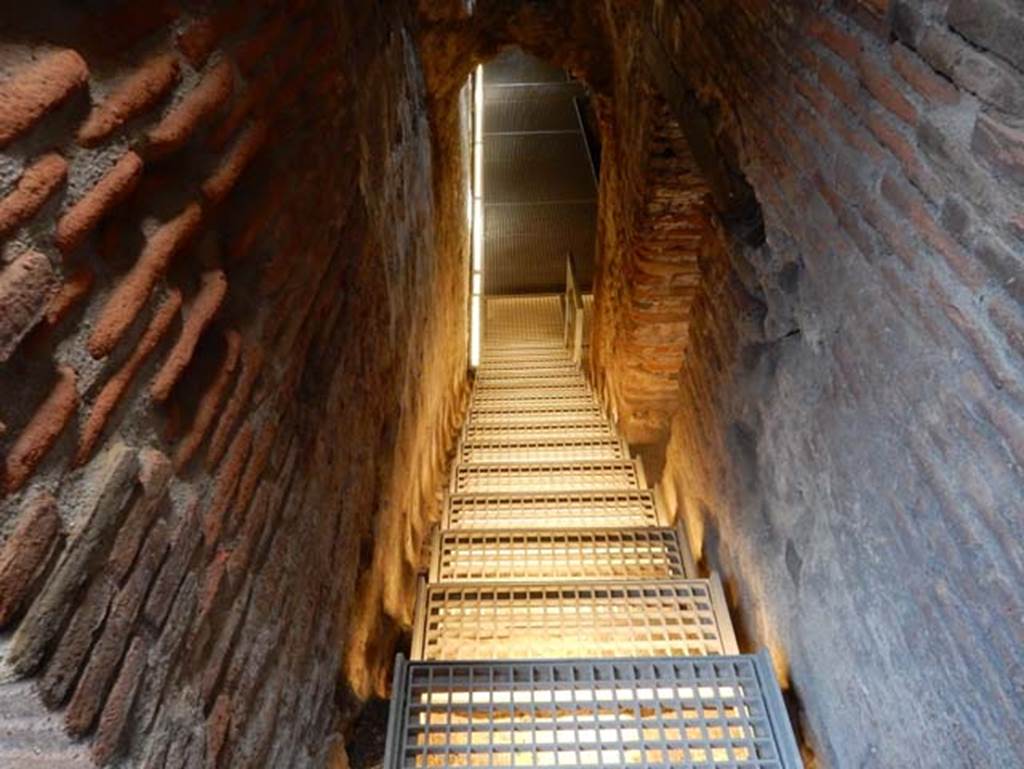 VIII.2.1 Pompeii. May 2018. Looking down steps to lower floor. Photo courtesy of Buzz Ferebee.