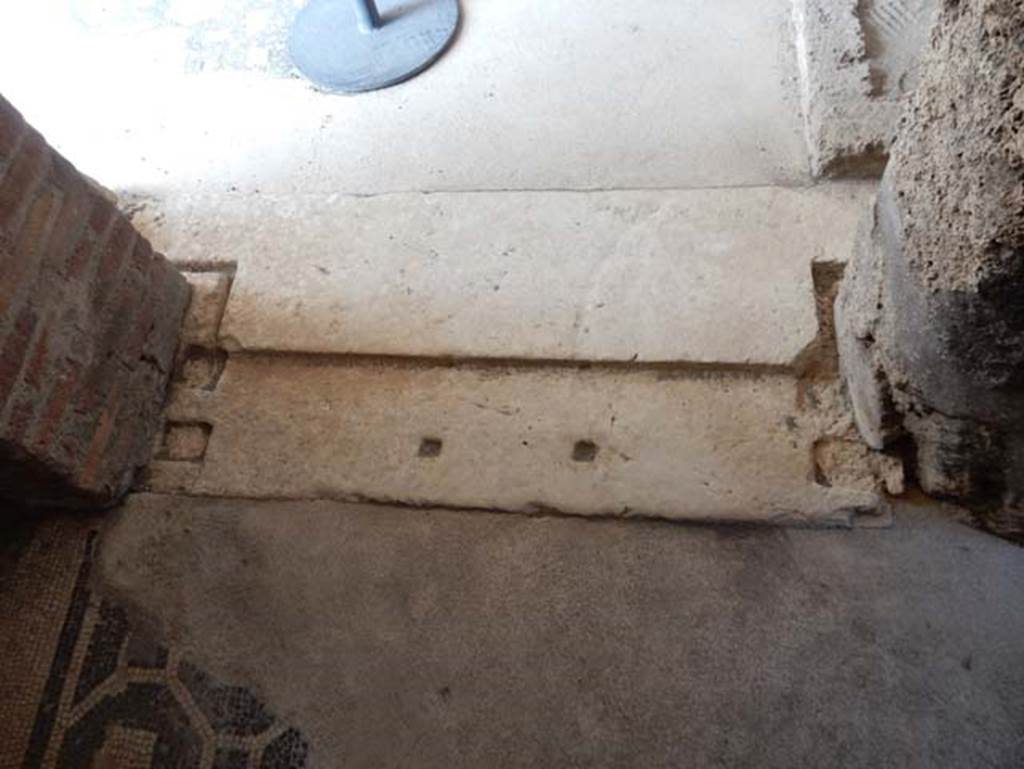 VIII.2.1 Pompeii. May 2018. Looking north across doorway threshold from west end of corridor to south-east corner of atrium. Photo courtesy of Buzz Ferebee.
