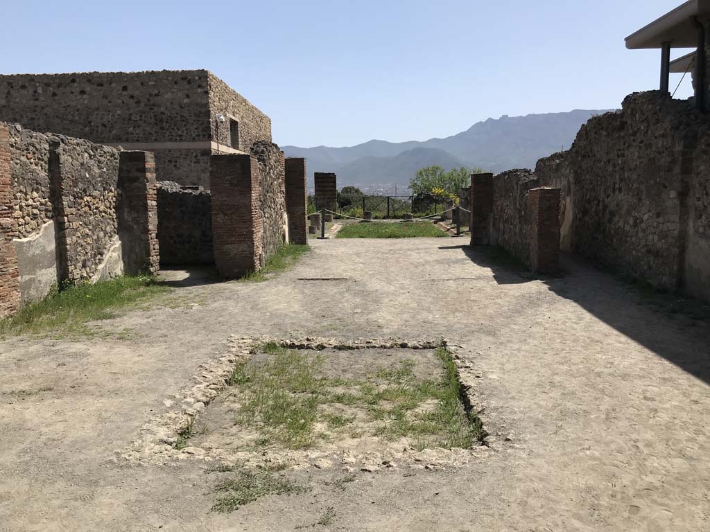 VIII.2.3 Pompeii. April 2019. Looking south across impluvium in atrium, and across tablinum to peristyle.
Photo courtesy of Rick Bauer.