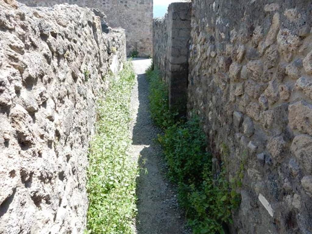 VIII.2.3 Pompeii. May 2018. Looking east at north end of passageway leading north from north-east corner of peristyle.
Photo courtesy of Buzz Ferebee.
