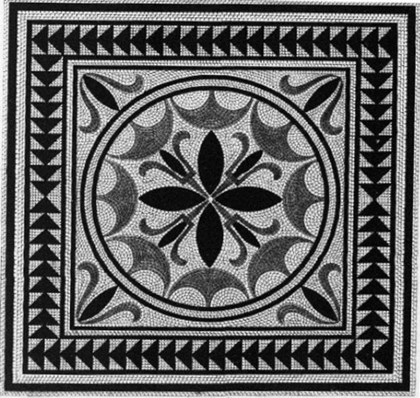 VIII.2.1-3 Pompeii. 1824. Drawing of mosaic from one of the rooms in the two houses of VIII.2.1 and VIII.2.3.
See Mazois, F., 1824. Les Ruines de Pompei: Second Partie. Paris: Firmin Didot. (p. 61, Plate XX fig 2)
According to Mazois, this mosaic was attributed to the plans of the houses at VIII.2.1 and VIII.2.3.
However, he also attributed this mosaic to the centre of the tablinum of VI.2.16 –
“In the centre of the room would have been an emblema with four-petalled rosette set in a square with border of triangles.”
See Carratelli, G. P., 1990-2003. Pompei: Pitture e Mosaici. IV. Roma: Istituto della enciclopedia italiana, (p. 209).
See Mazois, F., 1824. Les Ruines de Pompei : Second Partie. Paris: Firmin Didot, p.61, pl. XX fig II and p.69, pl. XXIV.