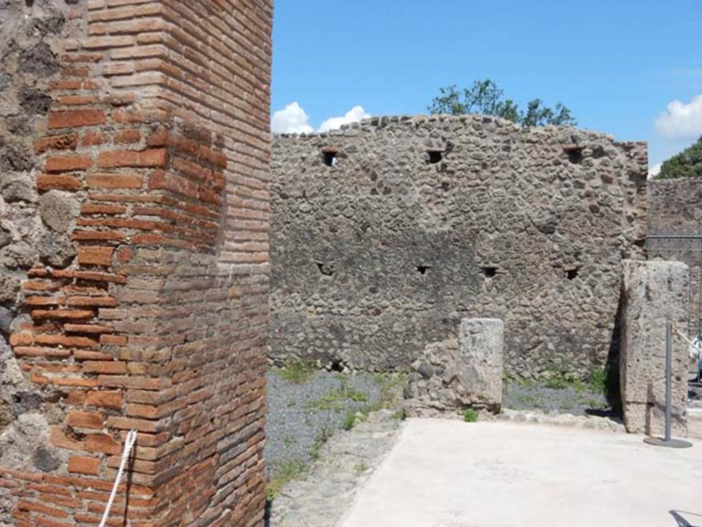 VIII.2.13 Pompeii. May 2018. Looking east towards three linked rooms in north-east corner of atrium. The entrance corridor is on the right. Photo courtesy of Buzz Ferebee.
