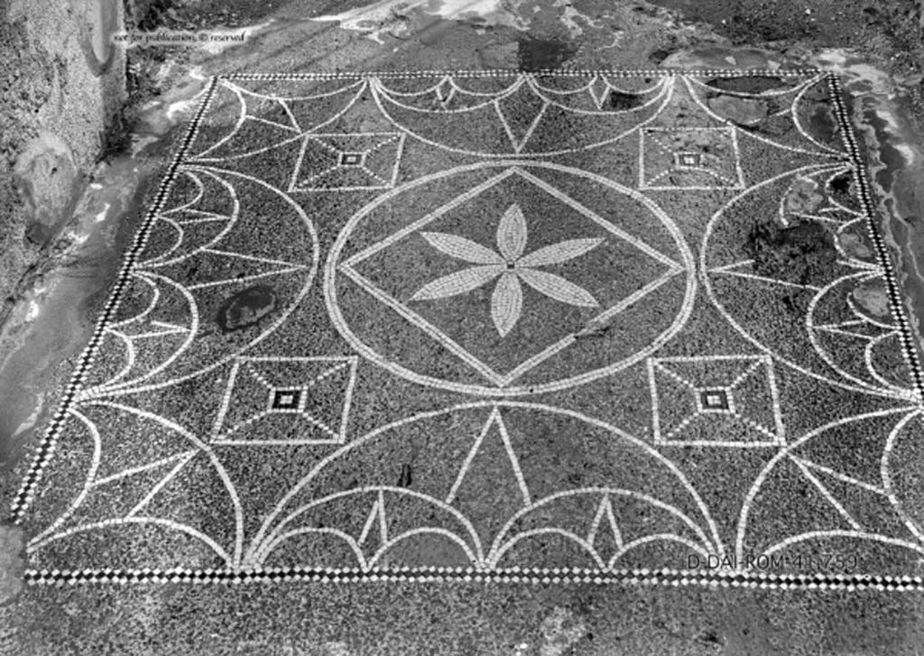 VIII.2.13 Pompeii. c.1930. Mosaic in vestibule/entrance corridor.
DAIR 41.759. Photo © Deutsches Archäologisches Institut, Abteilung Rom, Arkiv.
See Pernice, E. 1938. Pavimente und Figürliche Mosaiken: Die Hellenistische Kunst in Pompeji, Band VI. Berlin: de Gruyter, (tav. 46.4, above.)