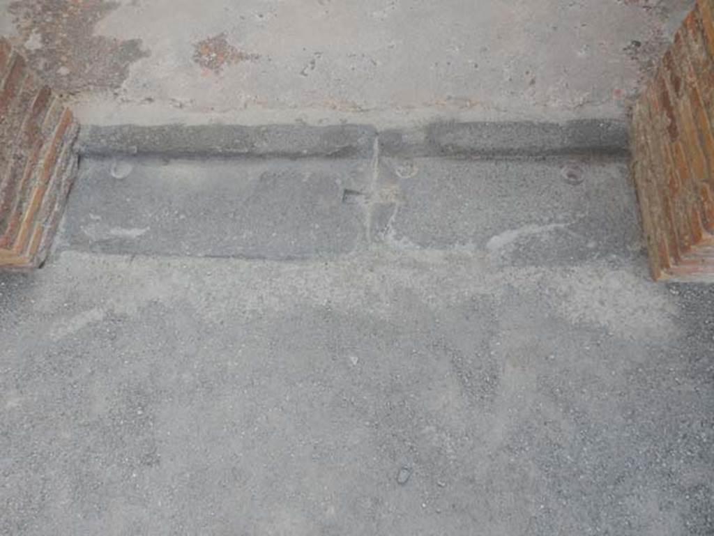 VIII.2.14 Pompeii. May 2017. Threshold of room on north side of entrance doorway.
Photo courtesy of Buzz Ferebee.