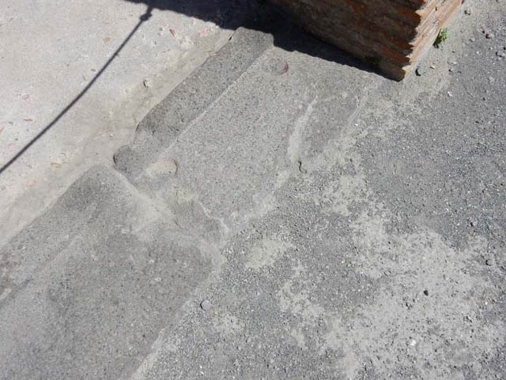 VIII.2.14 Pompeii. May 2018. Detail of threshold to room, and atrium flooring. Photo courtesy of Buzz Ferebee.