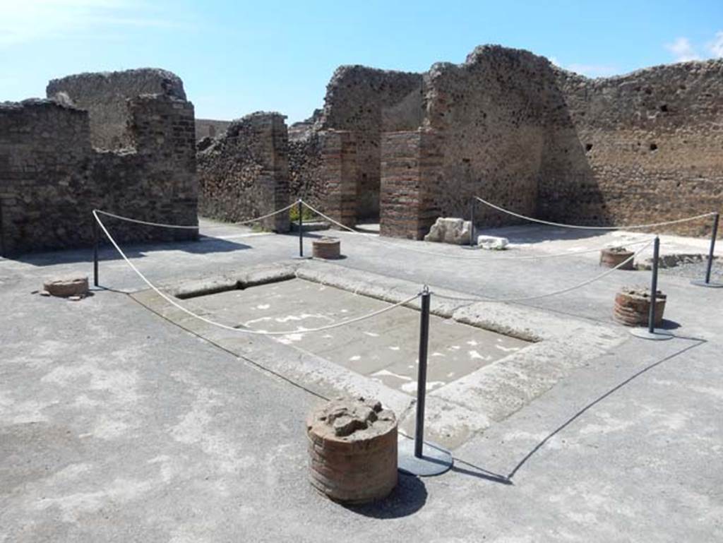 VIII.2.14 Pompeii. May 2018. Looking towards north-west corner of atrium, and corridor and doorway to kitchen areas. Photo courtesy of Buzz Ferebee.