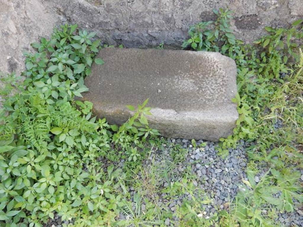 VIII.2.14 Pompeii. May 2018. Stone object in corner of rear room with niche/recess.
Photo courtesy of Buzz Ferebee.
