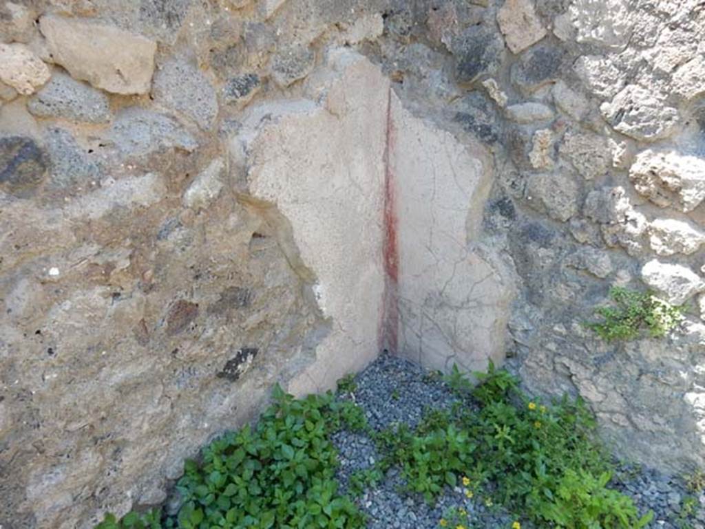 VIII.2.14 Pompeii. May 2018. Remaining decoration in north-west corner of a rear room.
Photo courtesy of Buzz Ferebee.
