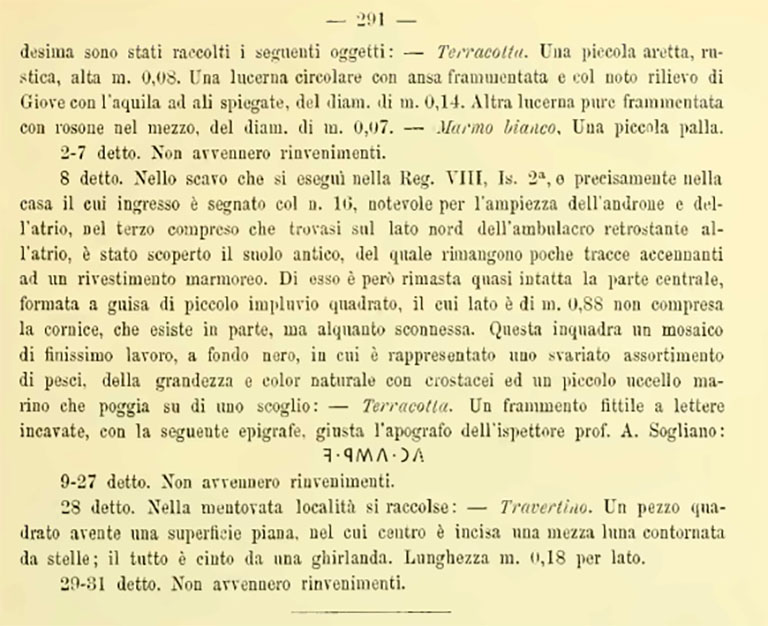 VIII.2.16 Pompeii. Notizie degli Scavi di Antichit�, 1890, p. 291.