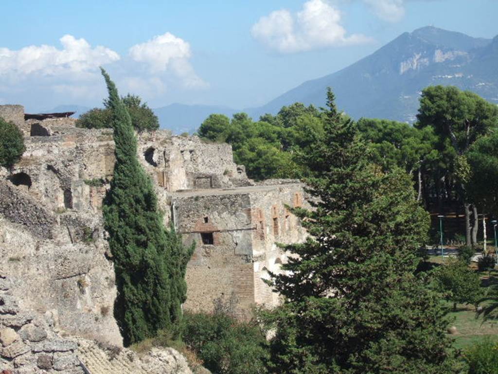 VIII.2.20 Pompeii. May 2006. Rear of Sarno baths complex from exit of site.