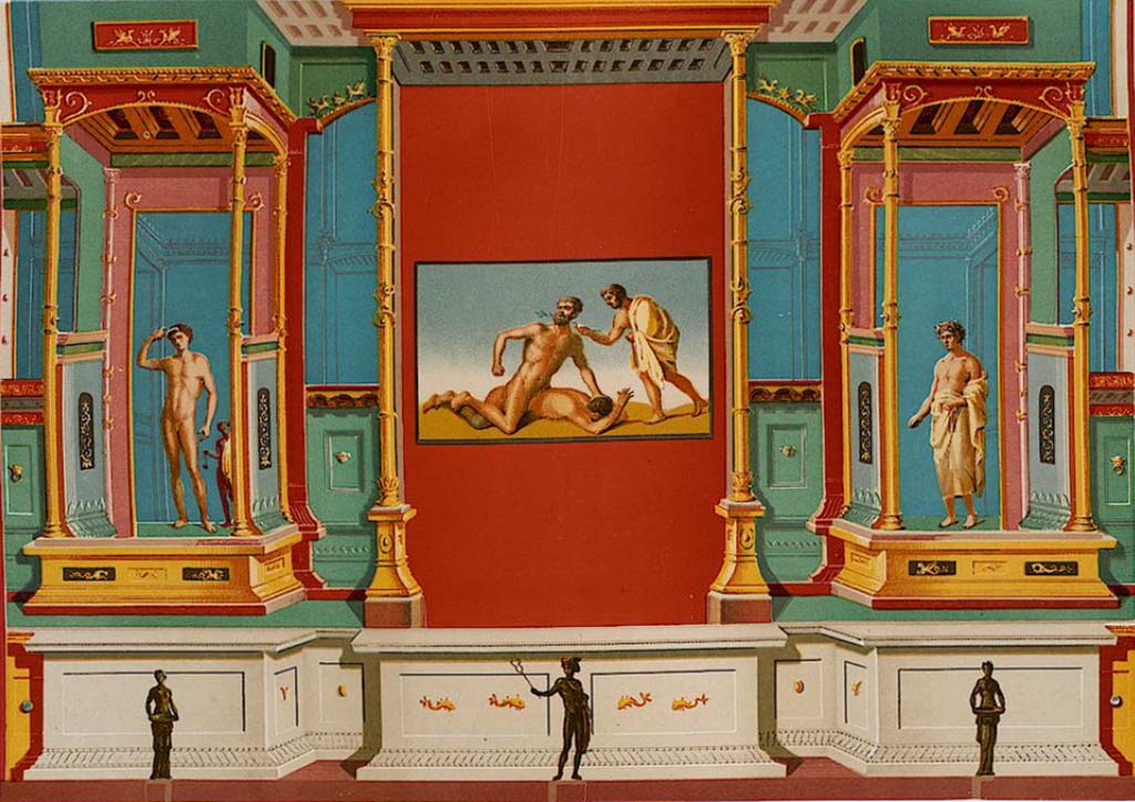 VIII.2.23 Pompeii. 1896 painting of east wall.
See Niccolini F, 1896. Le case ed i monumenti di Pompei: Volume Quarto. Napoli. (Nuovo Scavi, tav.3).