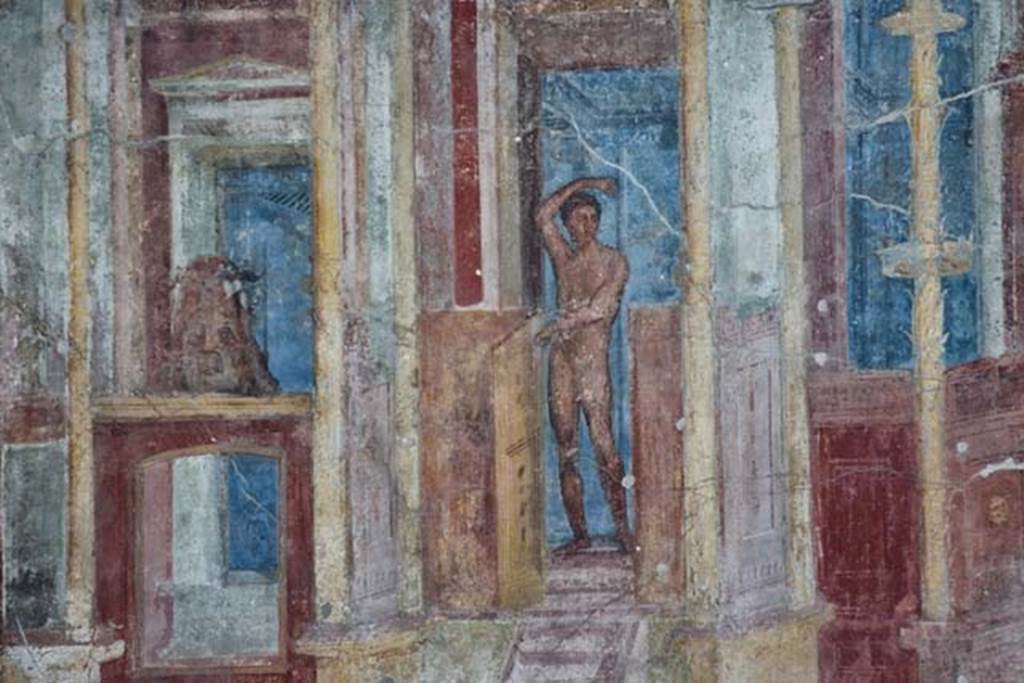 VIII.2.23 Pompeii. April 2018. Detail of painting on the south wall, east end. Photo courtesy of Ian Lycett-King.
Use is subject to Creative Commons Attribution-NonCommercial License v.4 International.