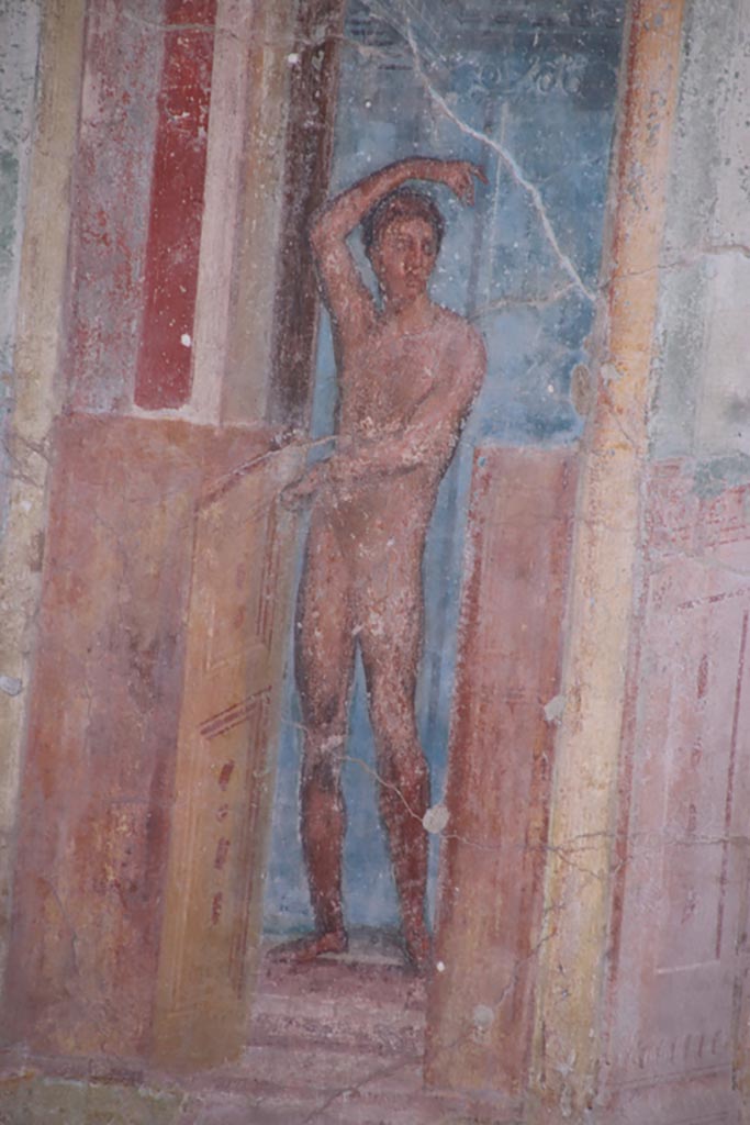 VIII.2.23 Pompeii. October 2022.
Detail of figure from south wall at east end. Photo courtesy of Klaus Heese.