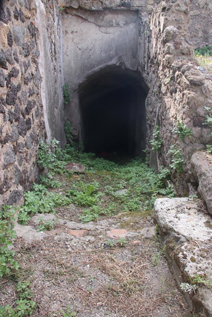 VIII.2.27 Pompeii. October 2023.
Looking south to passageway to lower floor from entrance doorway. Photo courtesy of Klaus Heese.