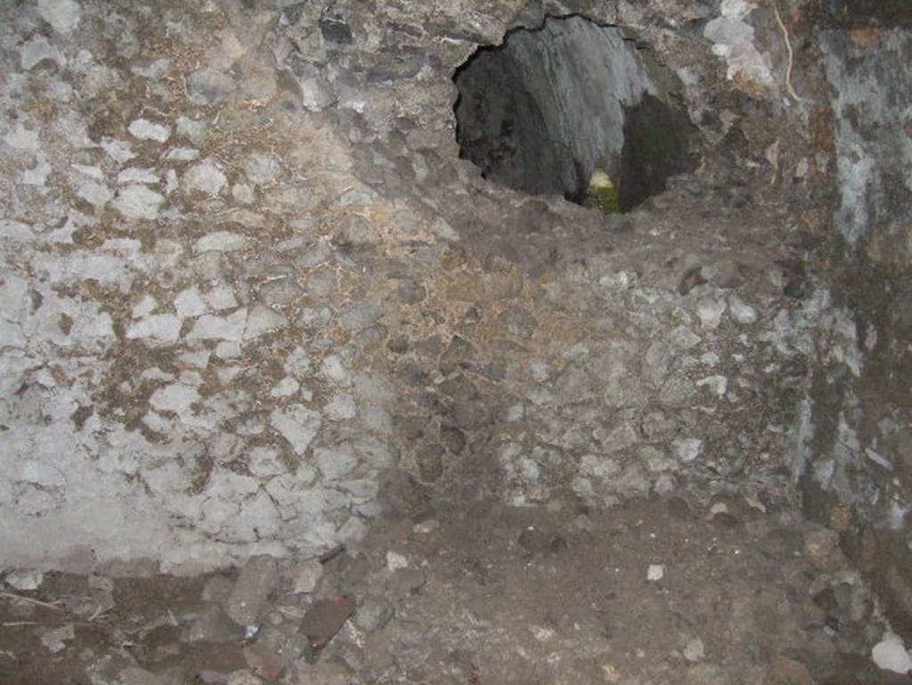 VIII.2.29 Pompeii. September 2005. Looking east into second room along corridor. The hole in wall is looking east into rear room.
(PPM’s room 3 on lower level, looking through hole in rear wall towards their room 4, with an arched doorway to room 5 visible).
According to NdS –
4 giugno 1883 –
Fu messo in chiaro, che le case dell’isola 3, reg. VIII, segnate coi no.29 e30 communicano tra loro, per mezzo di un passaggio di quattro scalini, posto fra i due atrii. Nella casa no 29, a destra del tablino rispondente sul limitare della citta dal lato sud, trovasi una discesa con apposita scalinata, per la quale si accede ai piani sottoposti, che a declivio vanno verso il muro di cinta della stesso lato meridionale. Puo scorgersi ad evidenza, che ambedue le suddette case furono gia frugate nel tempo delle primitive esplorazioni, allorche andavasi in cerca di oggetti senza alcuno intendimento scientifico. Infatti mano a mano che vanno sgombrandosi i terreni, si manifestano grandi cunicoli praticati da esperti artefici, i quali, lavorando per le loro sotterranee ricerche, dimenticavano ivi una lucerna moderna.
(4th June 1883 - It was made clear, that the houses of VIII.2, marked with the nos. 29 and 30 communicate with each other, by means of a passage with four steps, placed between the two atria. In the house no. 29, to the right of the tablinum on the edge of the city on the south side, there is a descent with a special staircase, by which you access the floors below, which slope towards the city wall of the same southern side. It can be seen clearly, that both the aforementioned houses were already rummaged at the time of primitive explorations, when they went in search of objects with no scientific understanding. In fact, little by little, as the land is cleared, large tunnels are seen made by expert craftsmen, who, working for their underground research, forgot a modern lamp there.).
See Notizie degli Scavi, 1883, June, (p. 333)