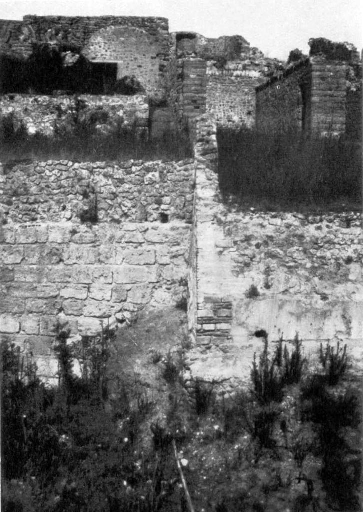VIII.2.29, on left, and VIII.2.30, on right, Pompeii. Looking north towards terraces at the rear.
C.1936 photo by Tatiana Warscher.