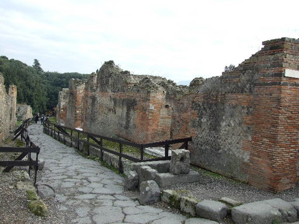 VIII.6 Pompeii, December 2006. Via della Regina, looking east. VIII.2.30 & 29 on right.