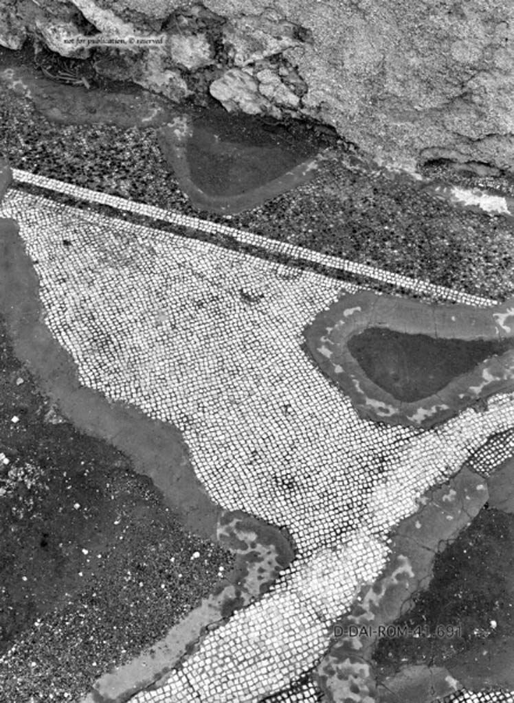 VIII.2.34 Pompeii. c.1930. Triclinium “o” (on west/right of tablinum), white mosaic flooring with black border.
DAIR 41.691. Photo © Deutsches Archäologisches Institut, Abteilung Rom, Arkiv.
See Pernice, E. 1938. Pavimente und Figürliche Mosaiken: Die Hellenistische Kunst in Pompeji, Band VI. Berlin: de Gruyter, (tav. 32.2, above.)