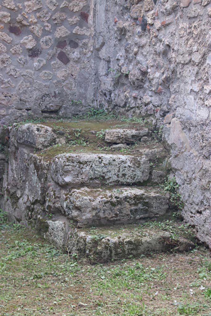VIII.2.35 Pompeii. October 2023.
Detail of stone steps in south-west corner. Photo courtesy of Klaus Heese.