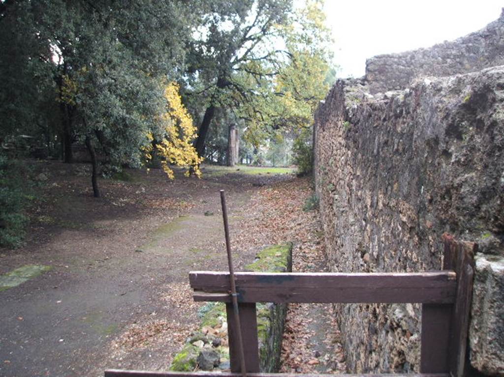 Road onto Triangular Forum looking south Side wall of VIII.2.39