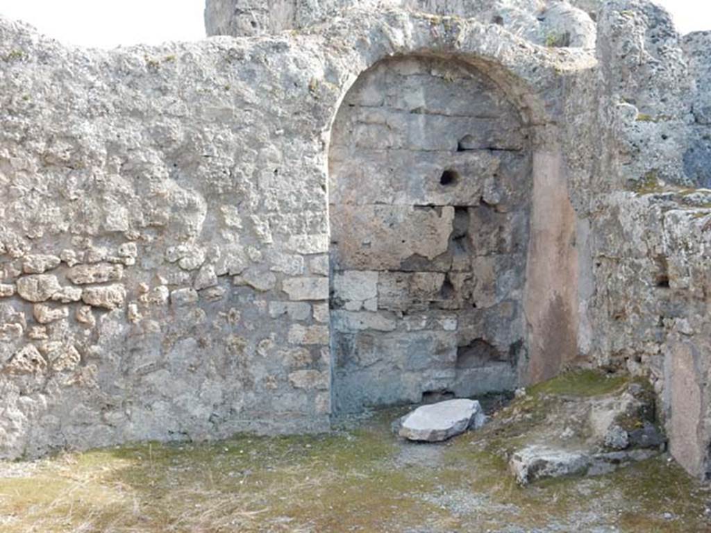 VIII.3.3 Pompeii. May 2015. Looking towards the south-west corner, recess with latrine under the stairs. Photo courtesy of Buzz Ferebee.