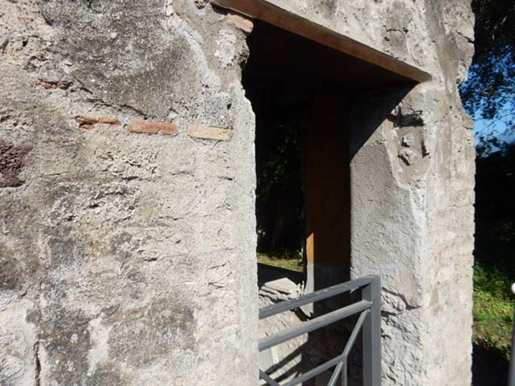 VIII.3.14 Pompeii. May 2016. Doorway to cubiculum. Photo courtesy of Buzz Ferebee.
According to Helbig, wall paintings found in this room (Erstes Zimmer von recht hinter dem Atrium) included -
Apollo, Chiron & Asclepius (Aesculapius), (Helbig no 202), now in Naples Archaeological Museum.
Crowning of a woman, (Helbig 1412), now in Naples Archaeological Museum.
Paintings of cupids, (Helbig 802, 803).
See Helbig, W., 1868. Wandgemälde der vom Vesuv verschütteten Städte Campaniens. Leipzig: Breitkopf und Härtel. (nos. 202, 1412, 802 and 803).
(Note: the paintings of Apollo, Chiron & Asclepius (Aesculapius), (Helbig no 202), Naples Inventory number 8846; and Crowning of a woman, (Helbig 1412), Naples Inventory number 9127; have also both been entered into VI.17.10, as their provenance for which area they were found in, seems to be in dispute).
