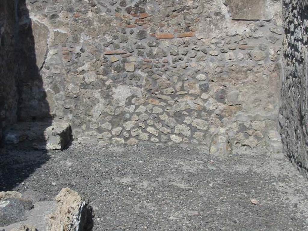 VIII.3.23 Pompeii. May 2003.
East wall of rear room, with base of stairs, on left, and possibly latrine, on right. Photo courtesy of Nicolas Monteix.
According to Fiorelli, the rear room contained the mark of stairs to the upper floor and latrine.
See Pappalardo, U., 2001. La Descrizione di Pompei per Giuseppe Fiorelli (1875). Napoli: Massa Editore. (p.125)