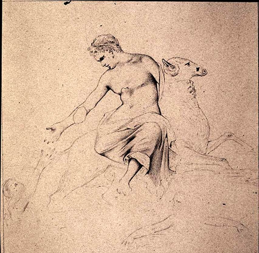 VIII.4.4 Pompeii. Room 6, triclinium. The painting on the west wall showed Phryxus and Helle.
DAIR 53.604. Photo © Deutsches Archäologisches Institut, Abteilung Rom, Arkiv.
See Helbig, W., 1868. Wandgemälde der vom Vesuv verschütteten Städte Campaniens. Leipzig: Breitkopf und Härtel, 1254.