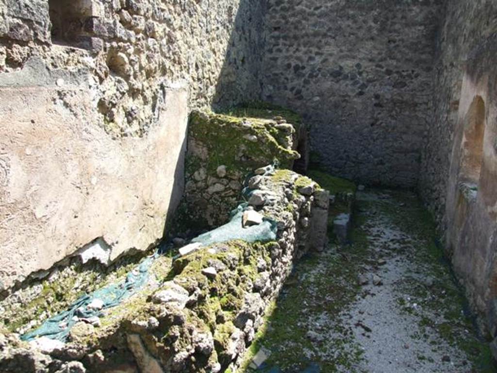 VIII.4.4 Pompeii. March 2009. Room 7. Kitchen. Looking south. East wall, with remains of masonry structure.