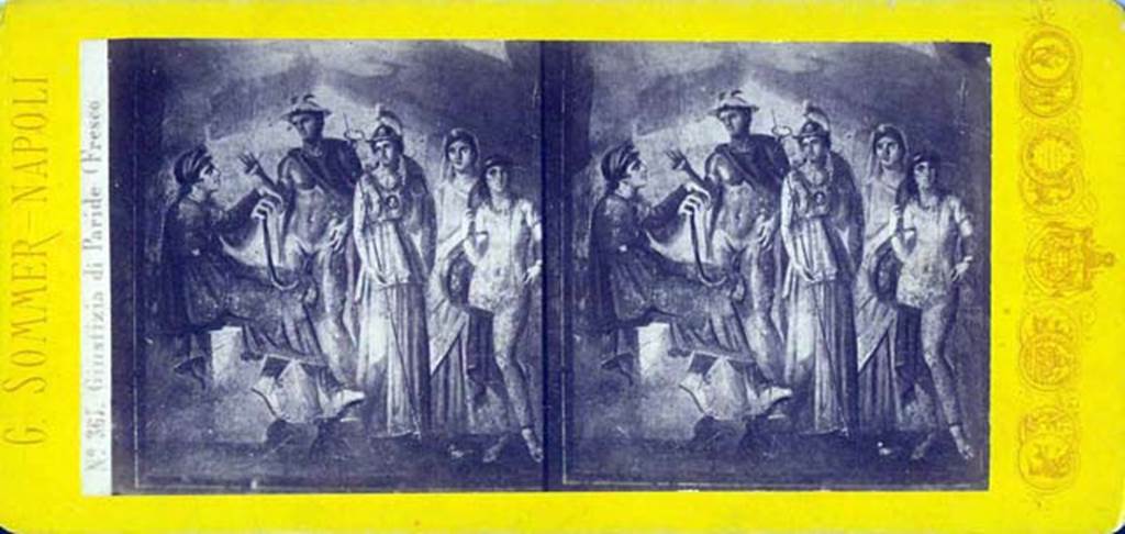 VIII.4.4 Pompeii. Room 10, the painting of The Judgement of Paris, from the south wall.
Stereoview by Sommer. Photo courtesy of Rick Bauer.