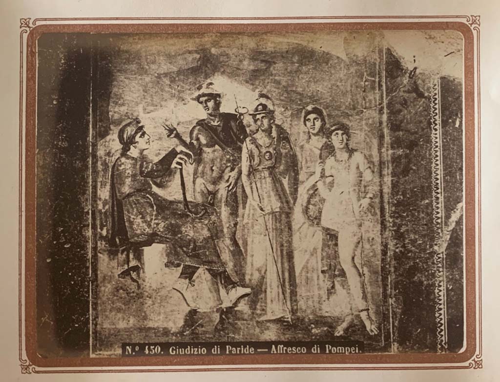 VIII.4.4 Pompeii. From an Album by Roberto Rive dated 1868. Room 10, painting from centre of south wall.
Photo courtesy of Rick Bauer.