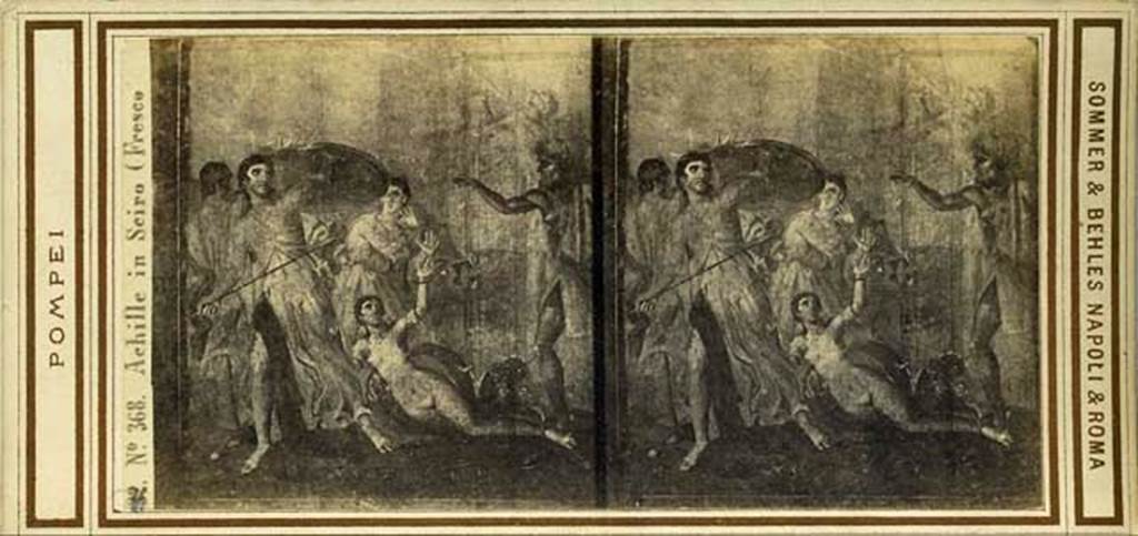 VIII.4.4 Pompeii. Room 10, the painting of Achilles on Skyros, found on the east wall.
Stereoview by Sommer & Behles, between 1867 and 1874.
Photo courtesy of Rick Bauer.