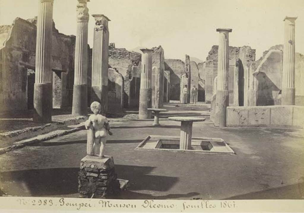 VIII.4.4 Pompeii. Old photograph by Amodio, numbered 2983 in an album dated c.1873. Looking north across garden from south portico. Photo courtesy of Rick Bauer.