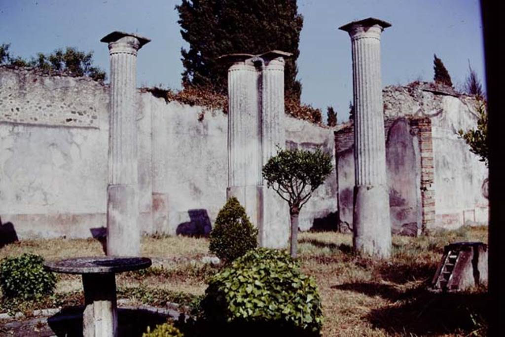 VIII.4.4 Pompeii, 1978. Looking south-east across garden, without the statuette on its base. Photo by Stanley A. Jashemski.
Source: The Wilhelmina and Stanley A. Jashemski archive in the University of Maryland Library, Special Collections (See collection page) and made available under the Creative Commons Attribution-Non Commercial License v.4. See Licence and use details. J78f0233