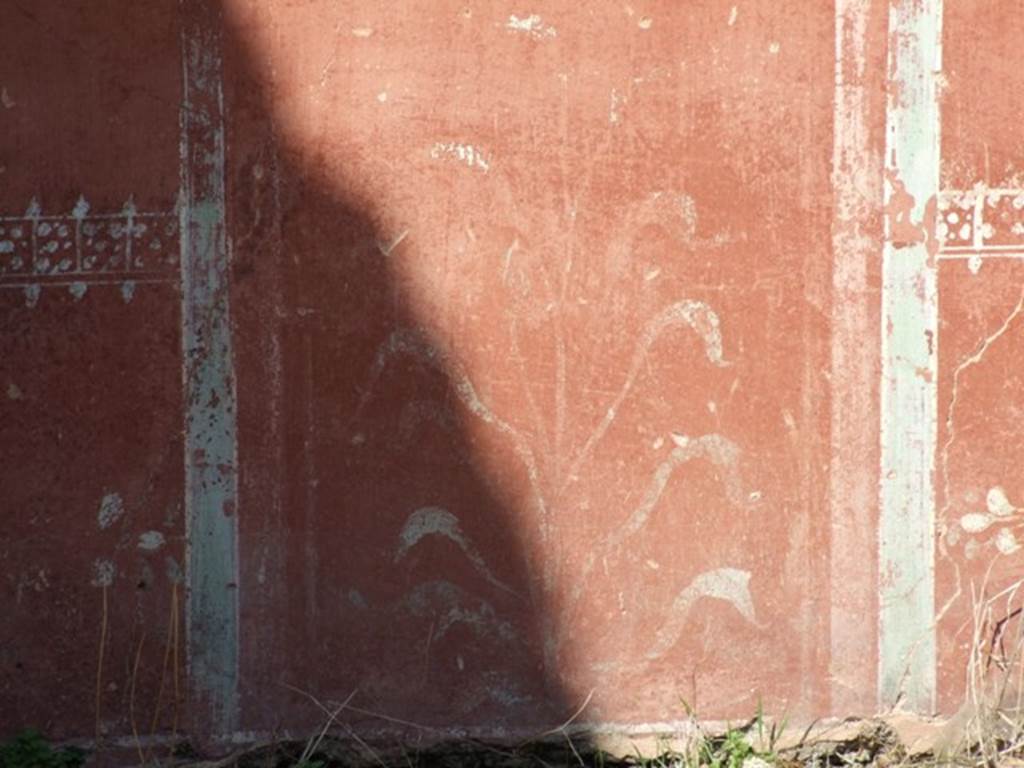 VIII.4.4 Pompeii. March 2009. Room 18, central lower panel, details of remains of painting of garden plant on north wall of oecus.